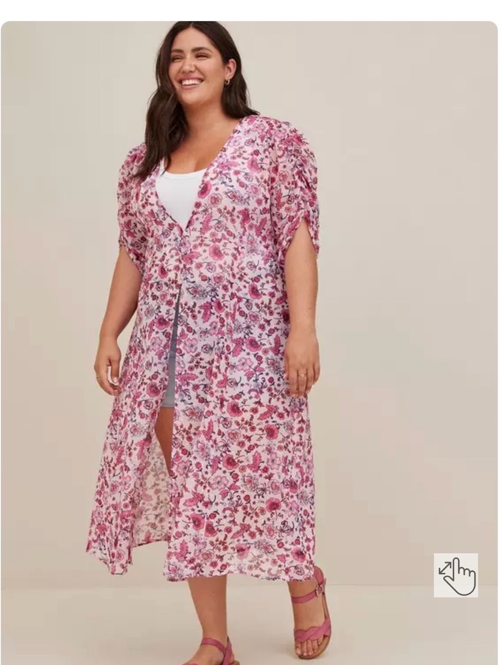 torrid EUC Pink Floral Chiffon Open Kimono - Picture 13 of 16